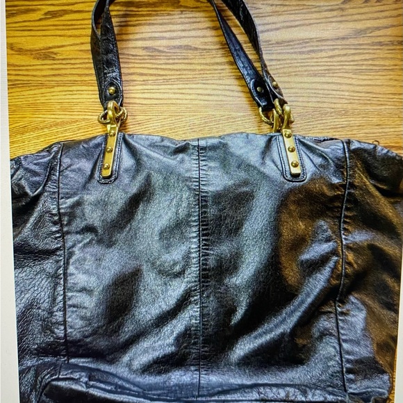 Elliott Lucca Black Woven Soft Leather Shoulder Bag Tote Purse Handbag - Picture 3 of 5